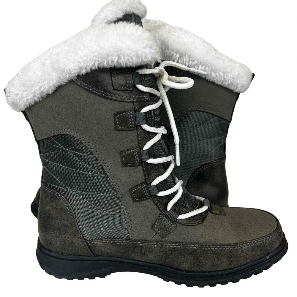 Khombu Whitney Brown Faux Fur Cold Rated Thermolite Winter Boots Size 6
